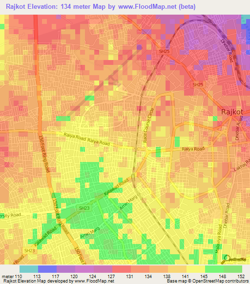 Rajkot,India Elevation Map