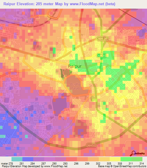 Raipur,India Elevation Map