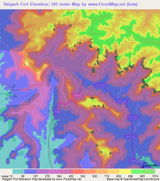 Raigarh Fort,India Elevation Map