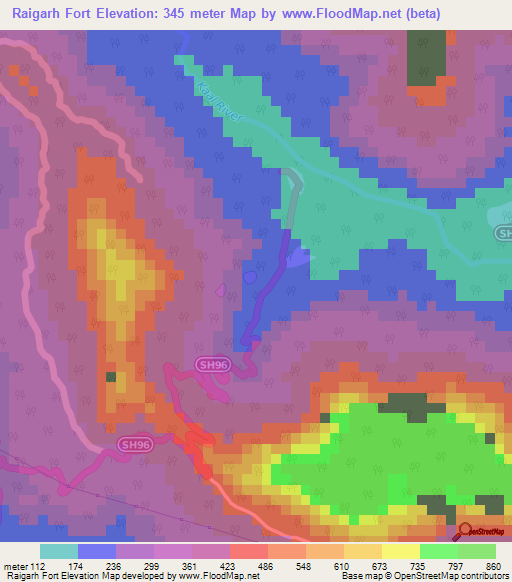 Raigarh Fort,India Elevation Map