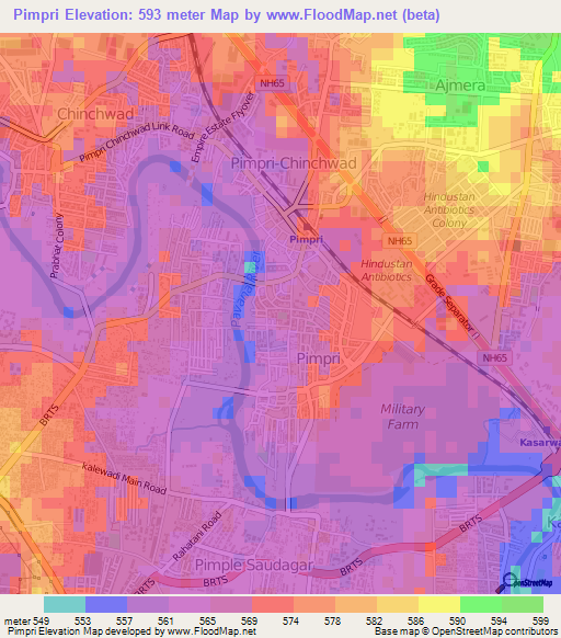 Pimpri,India Elevation Map