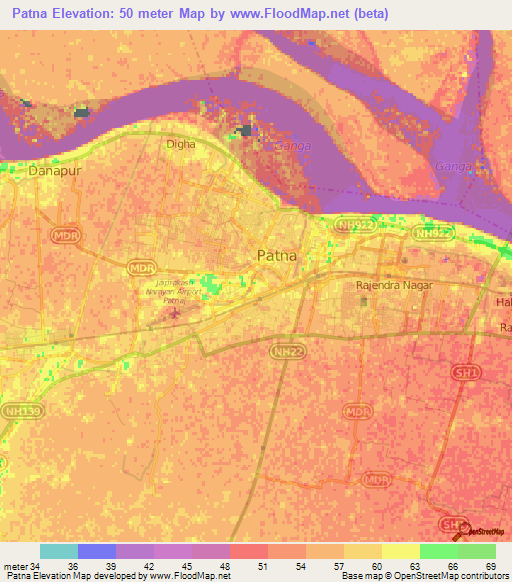 Patna,India Elevation Map