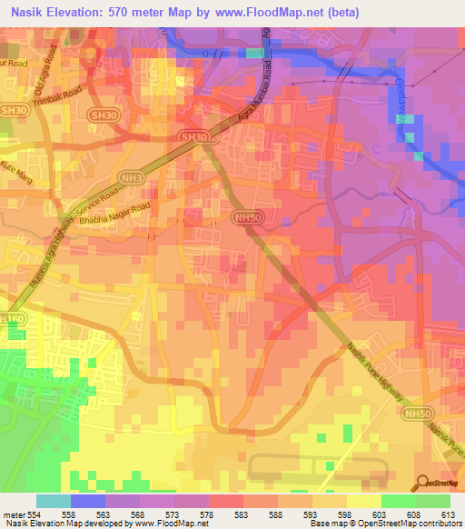 Nasik,India Elevation Map