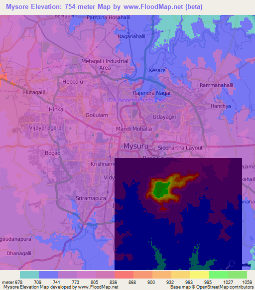 Mysore,India Elevation Map