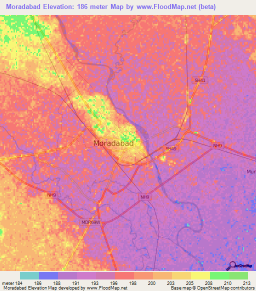 Moradabad,India Elevation Map