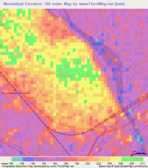 Moradabad,India Elevation Map