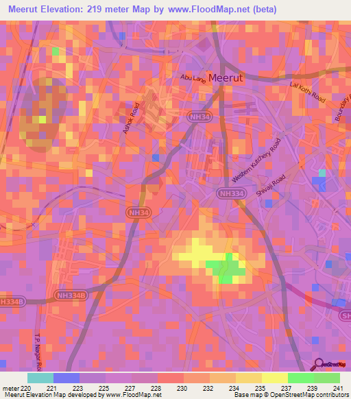 Meerut,India Elevation Map