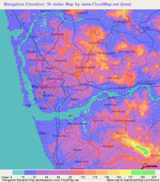 Mangalore,India Elevation Map