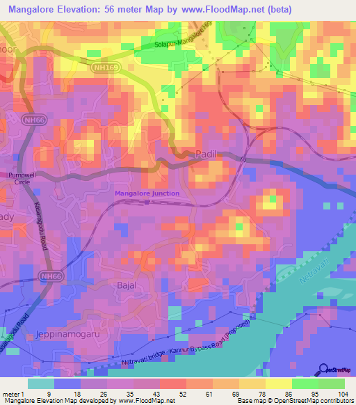 Mangalore,India Elevation Map