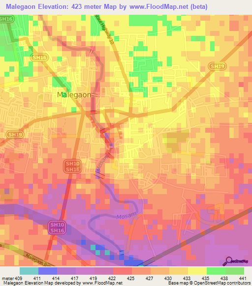 Malegaon,India Elevation Map