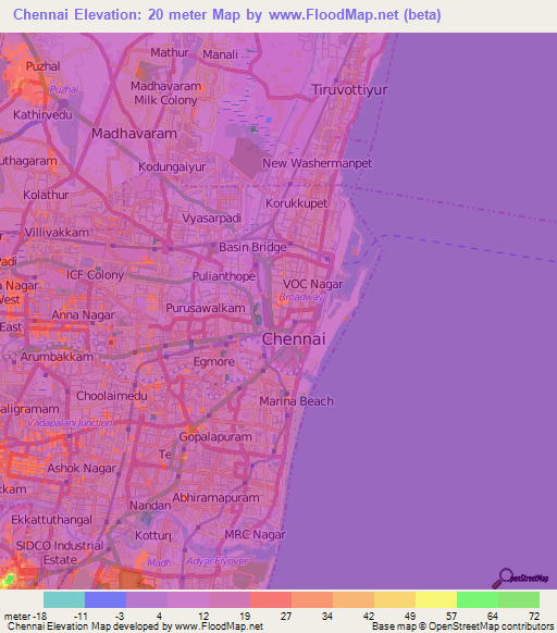 Chennai,India Elevation Map