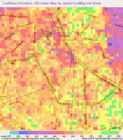 Ludhiana,India Elevation Map