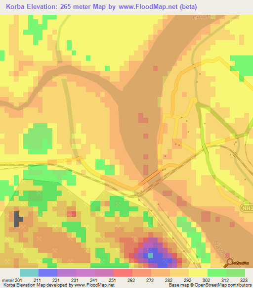 Korba,India Elevation Map