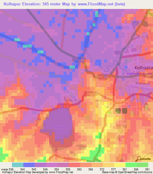 Kolhapur,India Elevation Map