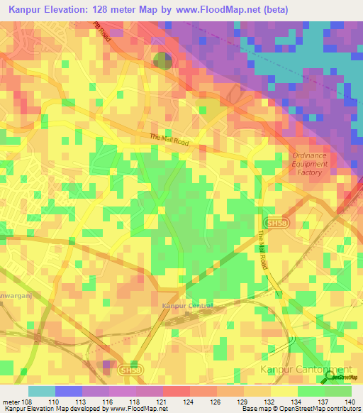 Kanpur,India Elevation Map