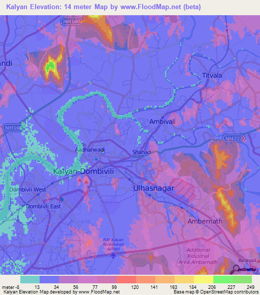 Kalyan,India Elevation Map