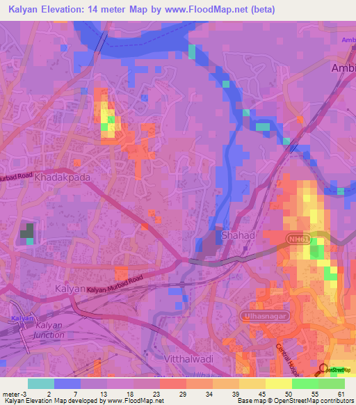 Kalyan,India Elevation Map