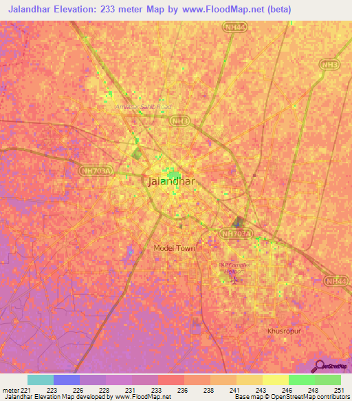 Jalandhar,India Elevation Map