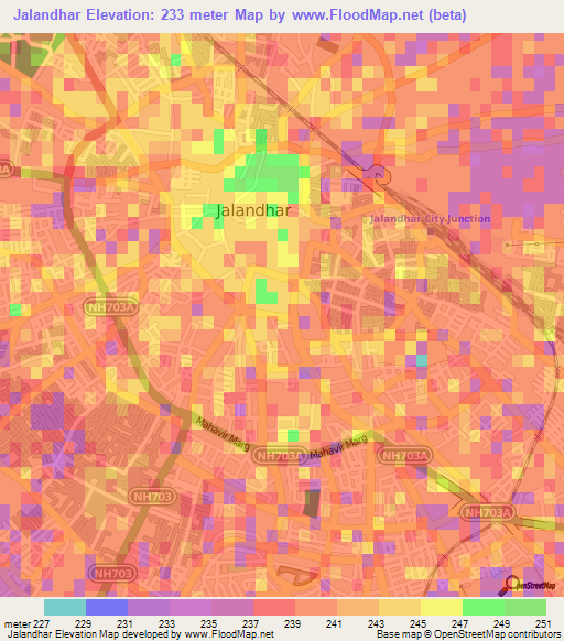 Jalandhar,India Elevation Map