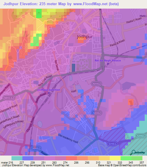 Jodhpur,India Elevation Map