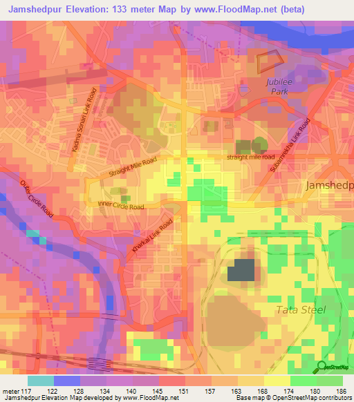 Jamshedpur,India Elevation Map