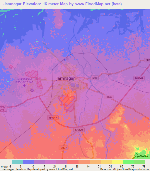 Jamnagar,India Elevation Map