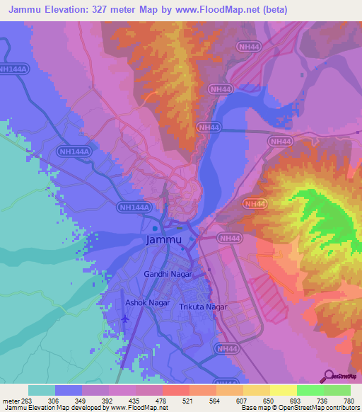 Jammu,India Elevation Map