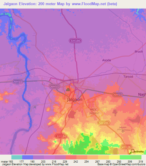 Jalgaon,India Elevation Map