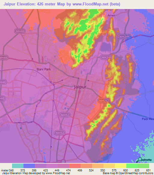 Jaipur,India Elevation Map
