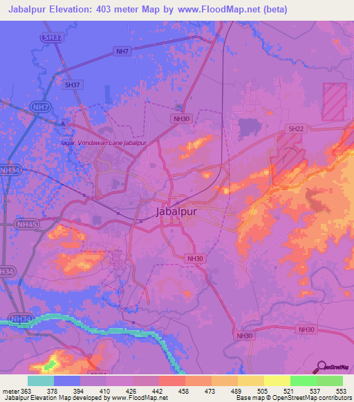 Jabalpur,India Elevation Map