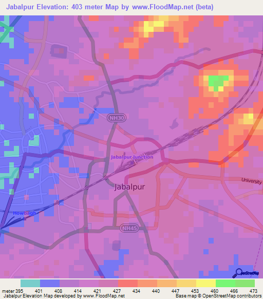 Jabalpur,India Elevation Map