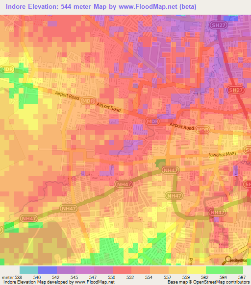 Indore,India Elevation Map