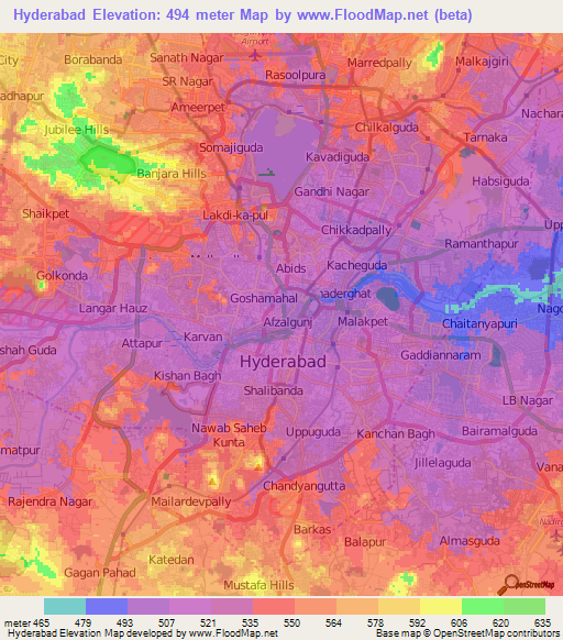 Hyderabad,India Elevation Map