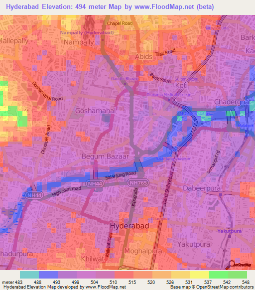 Hyderabad,India Elevation Map