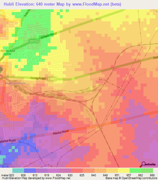 Hubli,India Elevation Map