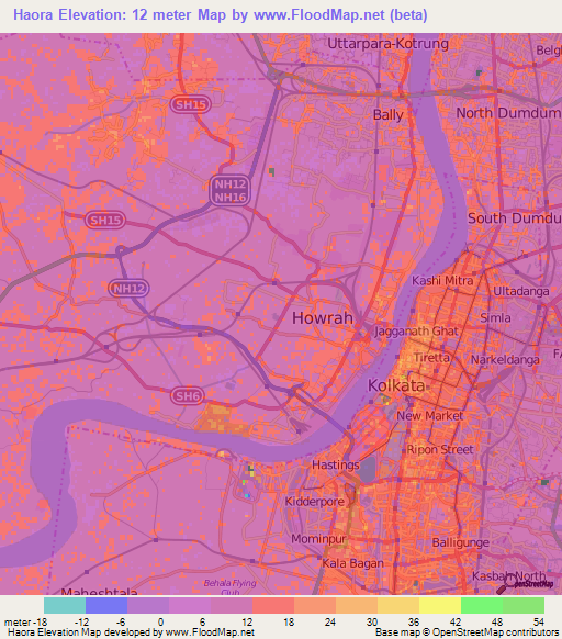 Haora,India Elevation Map