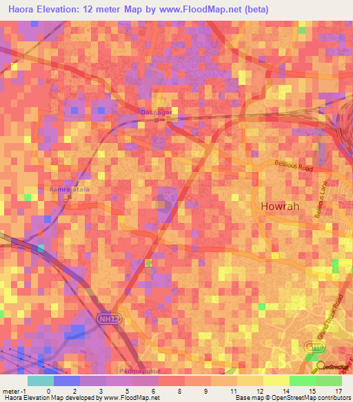 Haora,India Elevation Map