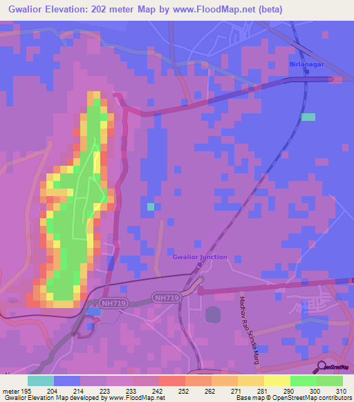 Gwalior,India Elevation Map