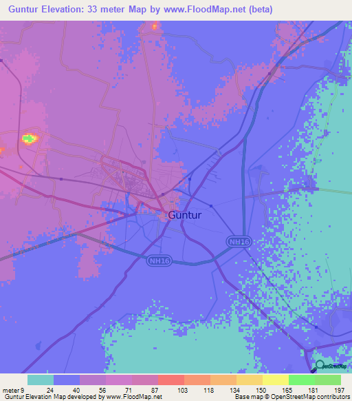 Guntur,India Elevation Map