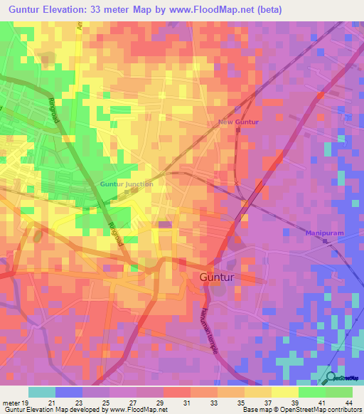 Guntur,India Elevation Map