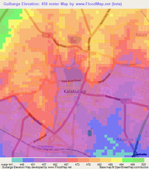 Gulbarga,India Elevation Map