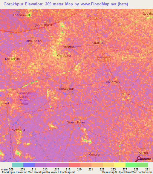 Gorakhpur,India Elevation Map