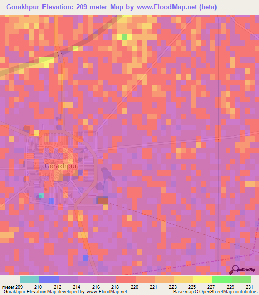 Gorakhpur,India Elevation Map