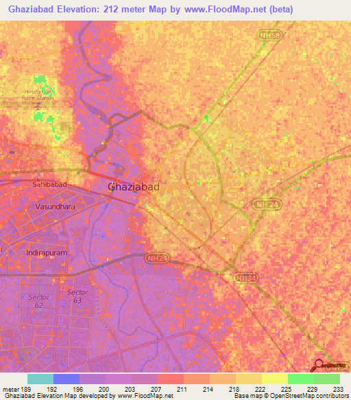 Ghaziabad,India Elevation Map