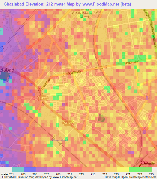 Ghaziabad,India Elevation Map