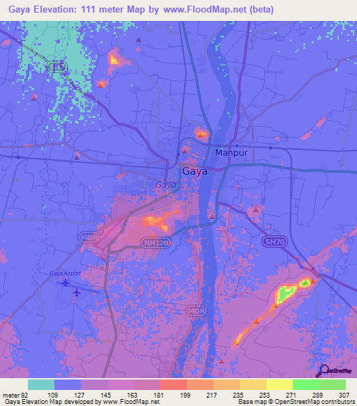 Gaya,India Elevation Map