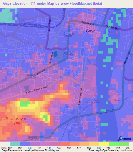 Gaya,India Elevation Map