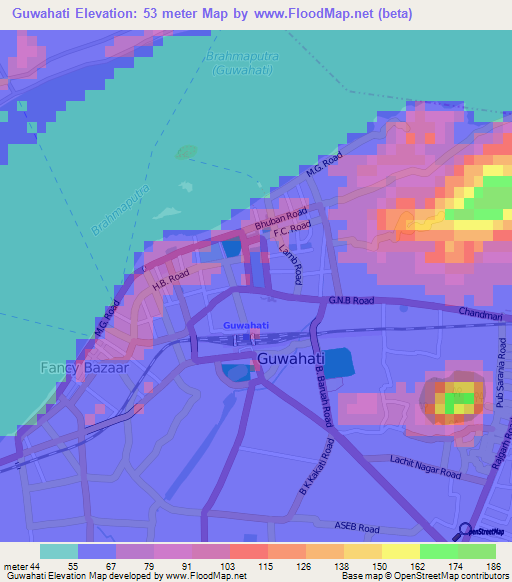 Guwahati,India Elevation Map