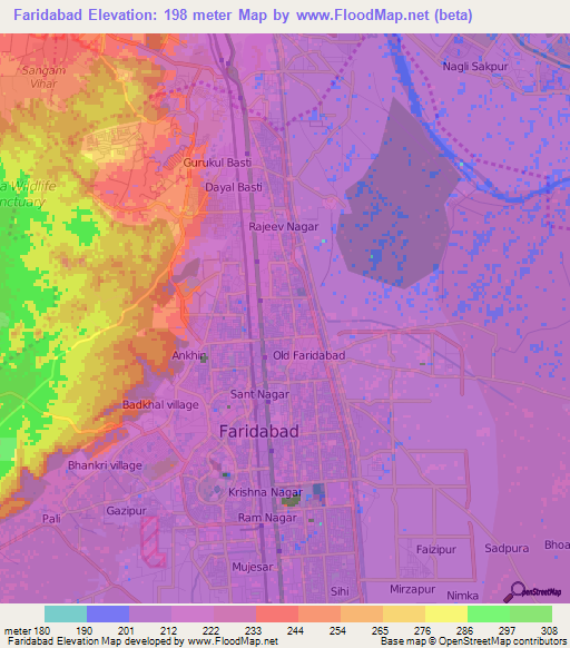 Faridabad,India Elevation Map