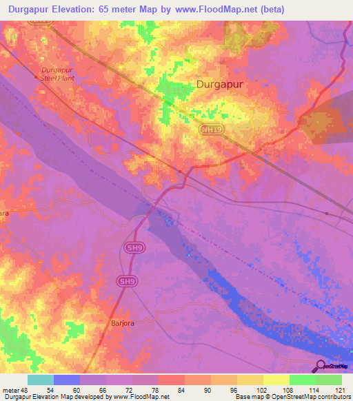 Durgapur,India Elevation Map